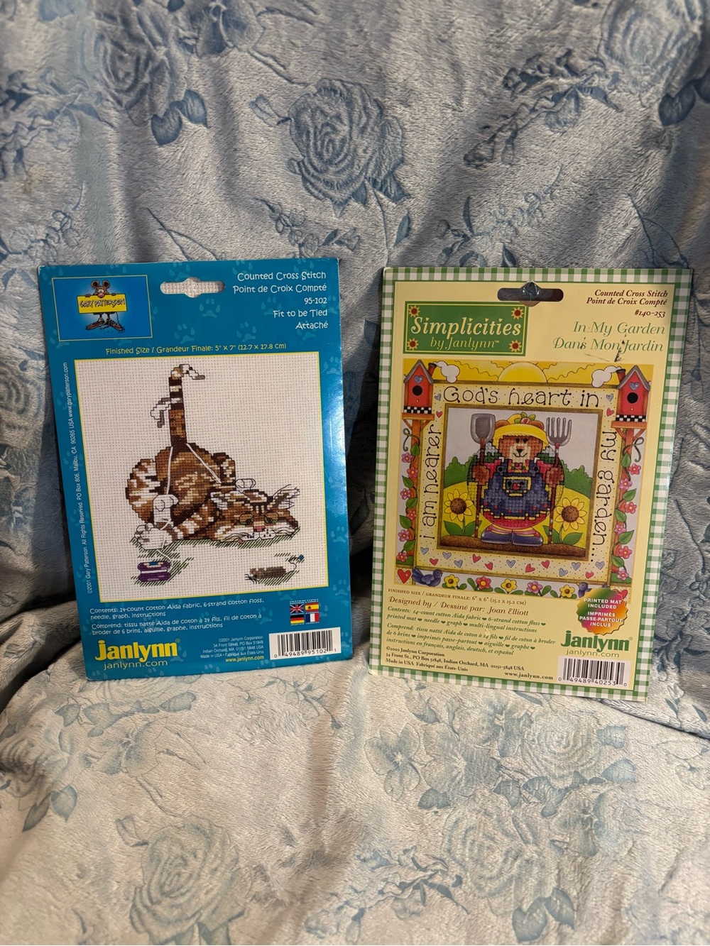 Janlynn Counted Cross Stitch Kits - Garden & Cat Designs - Blue/Green Accents